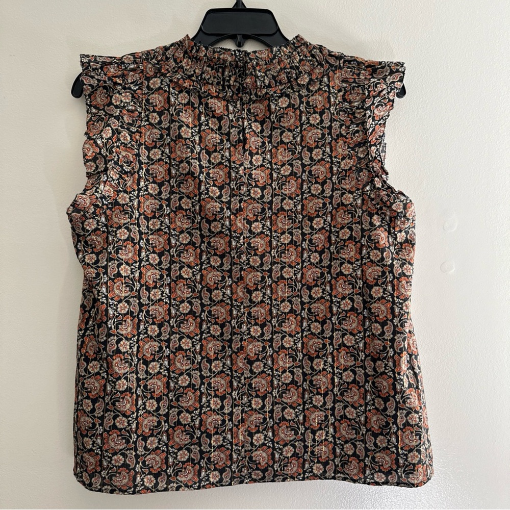 Boden Ruched Detail Metallic Thread Paisley Print Blouse Top Women’s Size 14 US - Picture 5 of 11